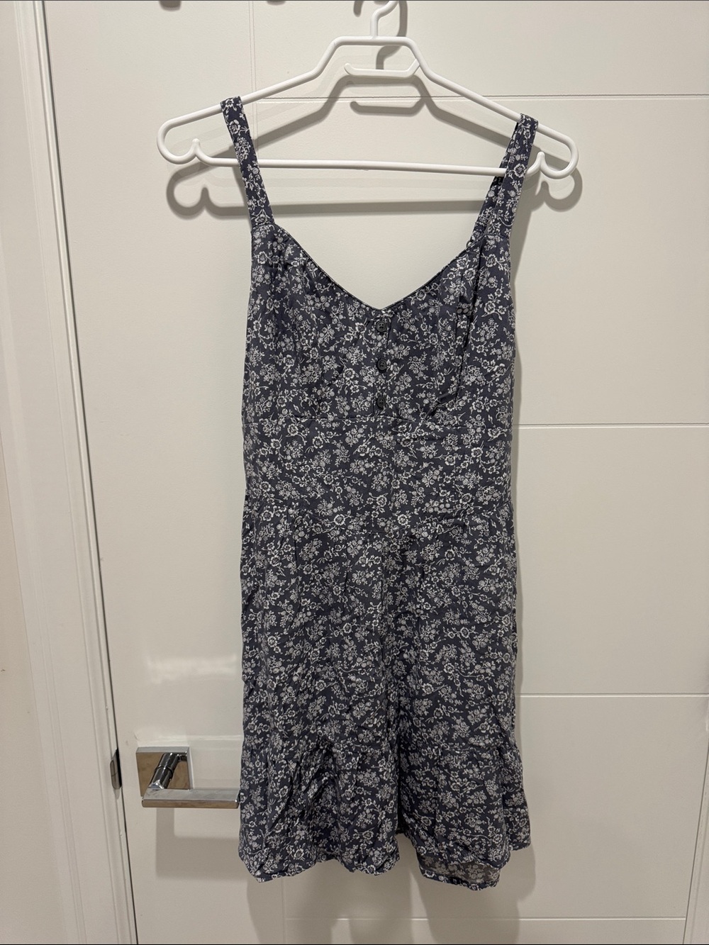 Hollister blue and White Floral dress with button front detail.